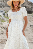 Frilly Shirred Bodice Floral Maxi Dress