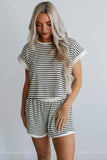 White Stripe Top and Shorts Set