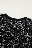Black Sequin Crew Neck Top
