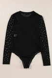 Sheer Rhinestone Mesh Long Sleeve Bodysuit