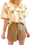 Cheetah Printed Puff Sleeve Blouse