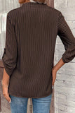 Stripe V Neck Roll Up Sleeve Blouse