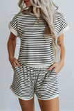 White Stripe Top and Shorts Set