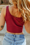 Red Sleeveless Ribbed Knit Crop Top