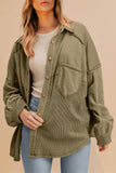 Moss Green Distressed Waffle Knit Shacket