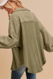 Moss Green Distressed Waffle Knit Shacket