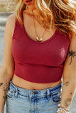 Red Sleeveless Ribbed Knit Crop Top