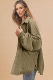 Moss Green Distressed Waffle Knit Shacket