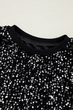Black Sequin Crew Neck Top