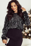 Black Sequin Crew Neck Top
