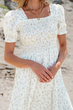 Frilly Shirred Bodice Floral Maxi Dress