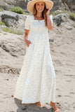 Frilly Shirred Bodice Floral Maxi Dress