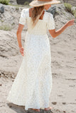 Frilly Shirred Bodice Floral Maxi Dress