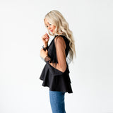 Mesh Puff Sleeve Top - Black