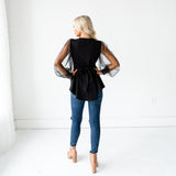 Mesh Puff Sleeve Top - Black