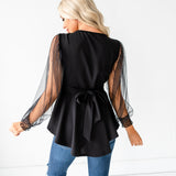 Mesh Puff Sleeve Top - Black