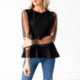 Mesh Puff Sleeve Top - Black