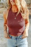 Red Clay Ribed Knit Racerback Crop Top