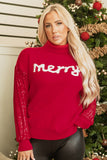 Merry Sequin Sleeve Turtleneck Sweater