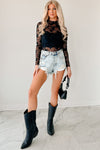 Floral Mesh Lace Mock Neck Top