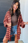 Red Plaid Distressed Hem Button Up