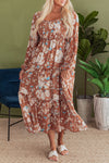 Brown Floral Square Neck Maxi Dress