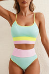 Mint Color Block High Waist Bikini