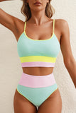 Mint Color Block High Waist Bikini