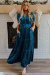 Prussian Blue Velvet Tiered Maxi Dress