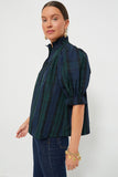 Plaid Frilled Trim Puff Sleeve Blouse