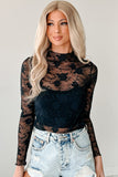Floral Mesh Lace Mock Neck Top