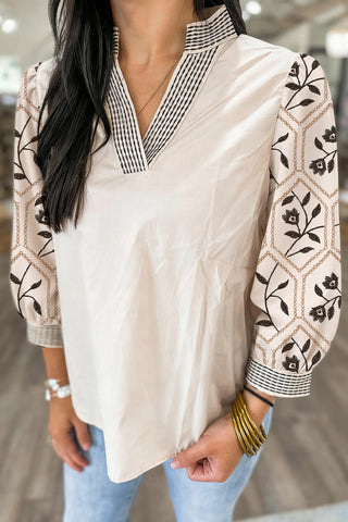 Floral Puff Sleeve V Neck Blouse