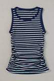 Blue Stripe Contrast Round Neck Sleeveless Slim Top