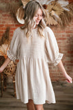 White Ruffled Puff Sleeve Dress