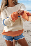 Beige Color Block Drop Shoulder Sweater