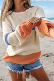 Beige Color Block Drop Shoulder Sweater