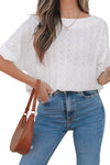 Eyelet Pattern Boat Neck Casual Top