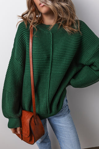 Distressed Crewneck Lantern Sleeve Sweater