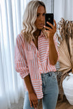 Pink Button Up Long Sleeve Blouse