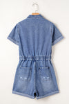 Pocket Button Fold Edge Denim Romper