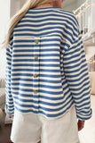 Stripe Buttoned Back V Neck Top