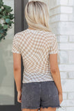 Checkered Crew Neck Mesh Top
