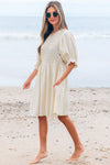 White Ruffled Puff Sleeve Dress