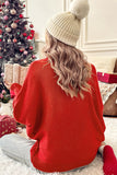 Red Merry Letter Embroidered High Neck Sweater