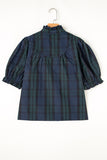 Plaid Frilled Trim Puff Sleeve Blouse