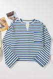 Stripe Buttoned Back V Neck Top