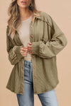 Moss Green Distressed Waffle Knit Shacket