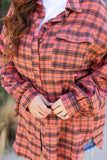 Red Plaid Distressed Hem Button Up