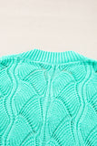 Mint Green Hollow Out Knit V Neck Drop Shoulder Sweater