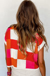 Red Color Block Cap Sleeve Sweater